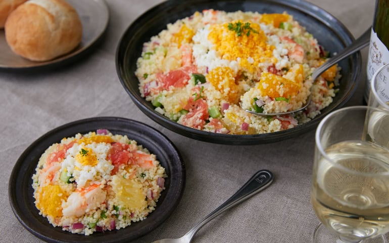 作り置きOK！ テーブルが華やぐエビと柑橘のクスクスサラダ メイン画像